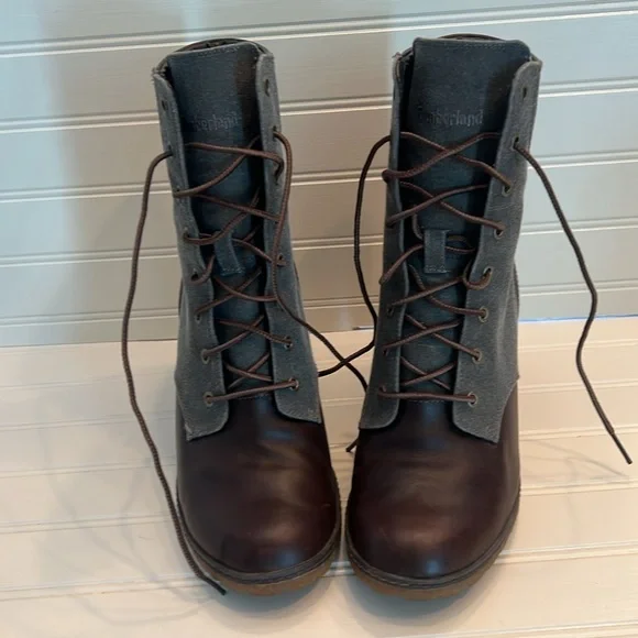 Timberland Glance Heel Field Boots Leather Canvas Sz 10 - Picture 2 of 6